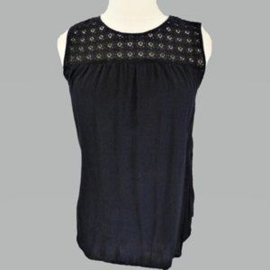 Gap S Navy Sleeveless Top with Lace Yoke